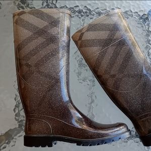 Burberry Nova Check Brown Glitter Rain Boots